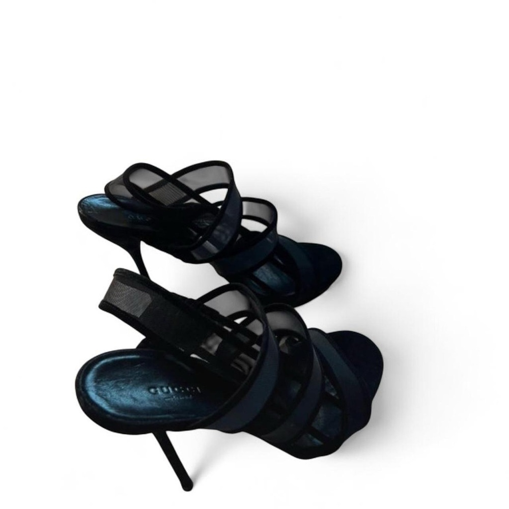 Gucci 2011 Frida Giannini Black Mesh Strappy Suede Heels EU 39.5